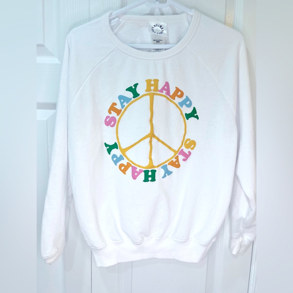 Stay Happy White Sweatshirt in Medium by 33 Revolution.